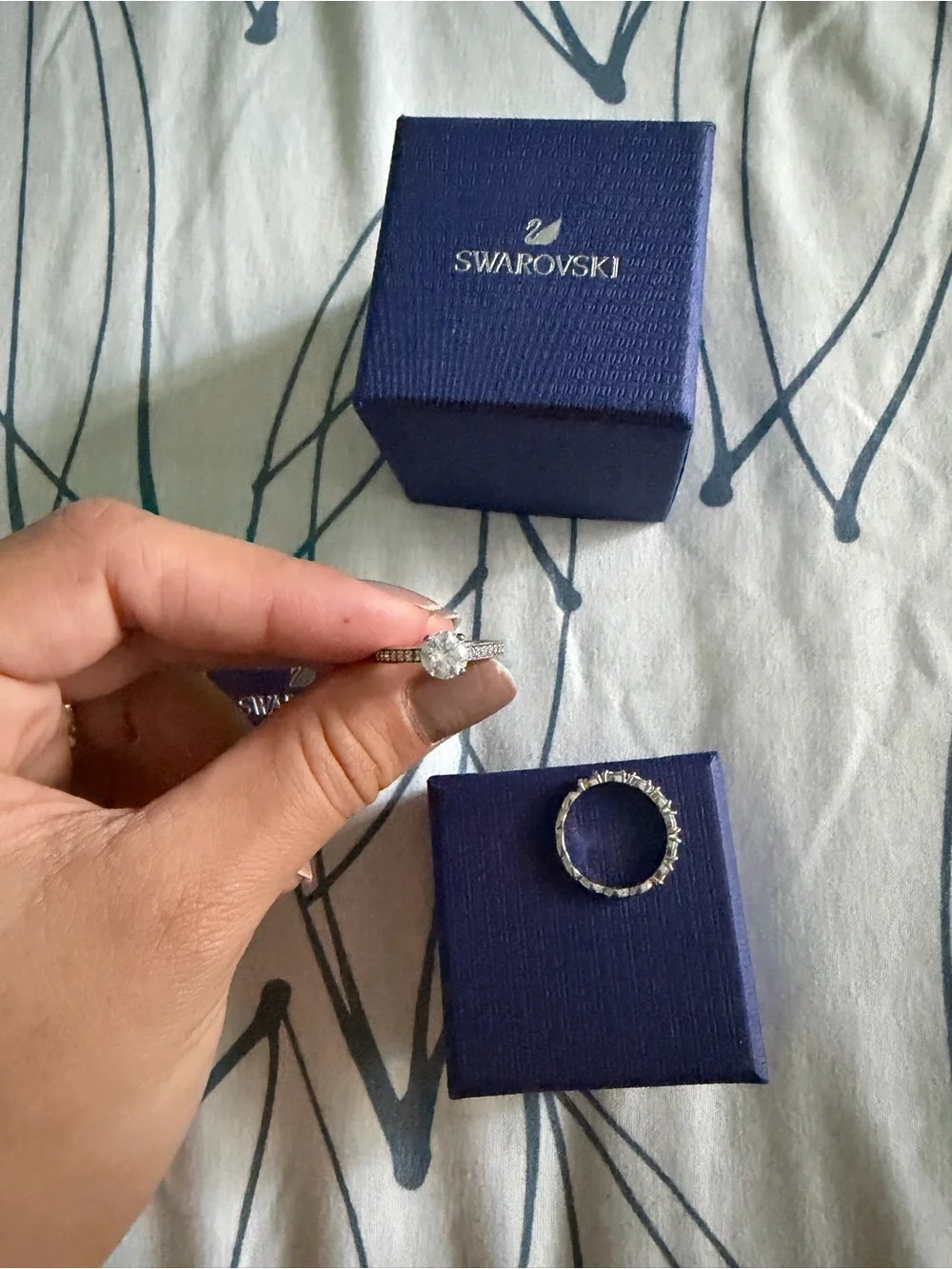 Swarovski Silver-Tone Crystal Bridal Ring Set with White Stones